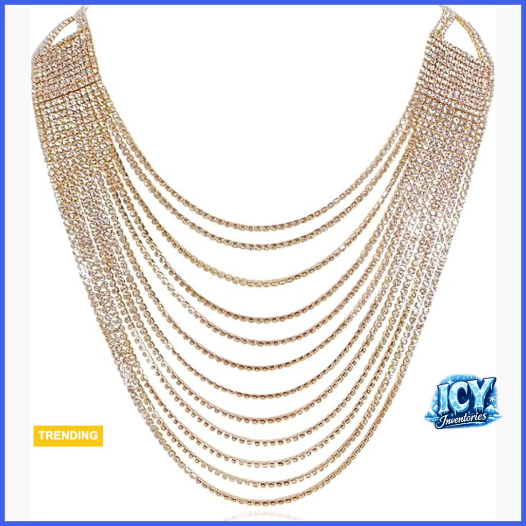 Gold Tone Cubic Zirconia Layered Statement Necklace